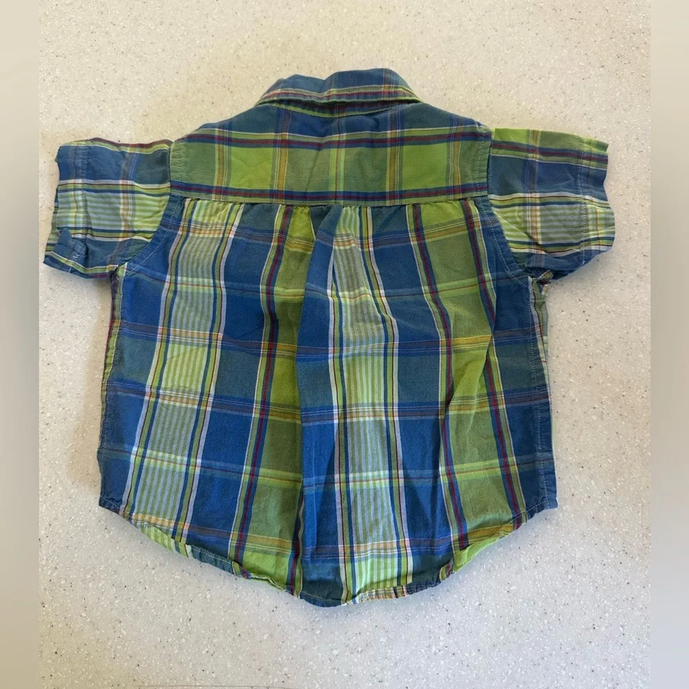 Ralph Lauren Blue & Green Plaid Button Down Shirt. Baby Boy Size 9M. Preppy Cute